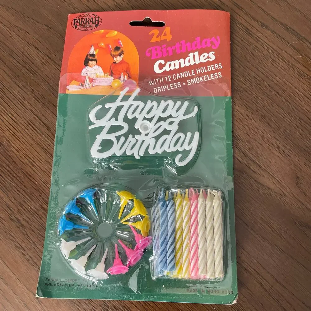 Vintage Birthday Candle Set w/ Holders Party Supplies Prop Hong Kong NOS Farrah